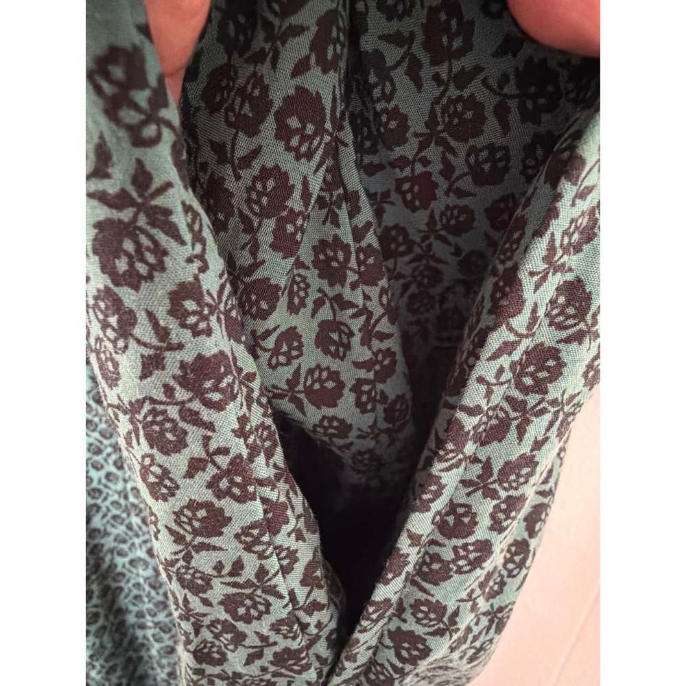 Gap Maxi Dress Womens XXL Green Smocked Waist Floral Long Sleeve V-Neck Forest - Picture 5 of 9